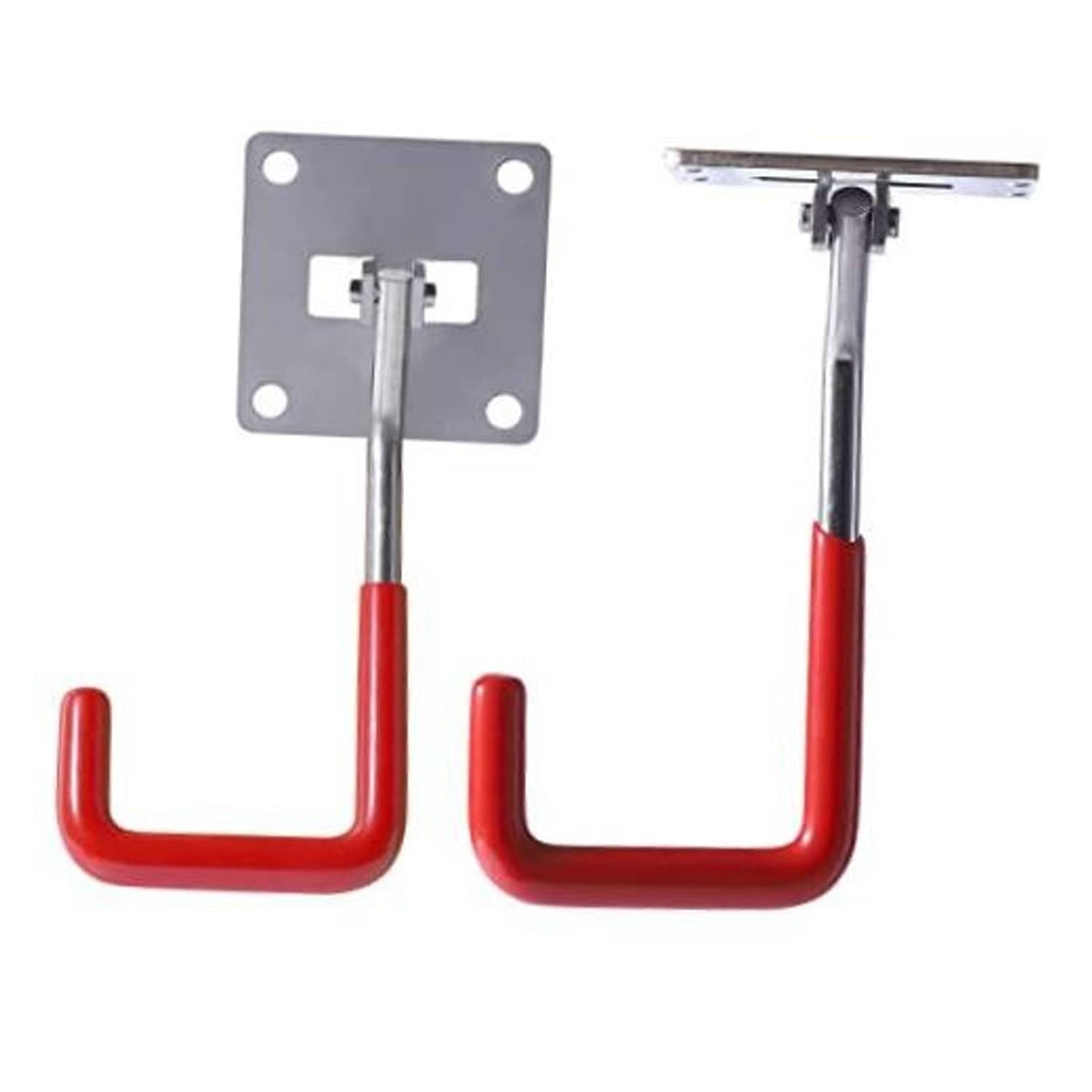 Wall-mounted U-shaped garage hooks with red anti-slip grips and stainless plate