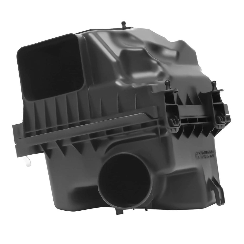 Air cleaner intake housing box, black plastic, with round intake outlet and mounting points