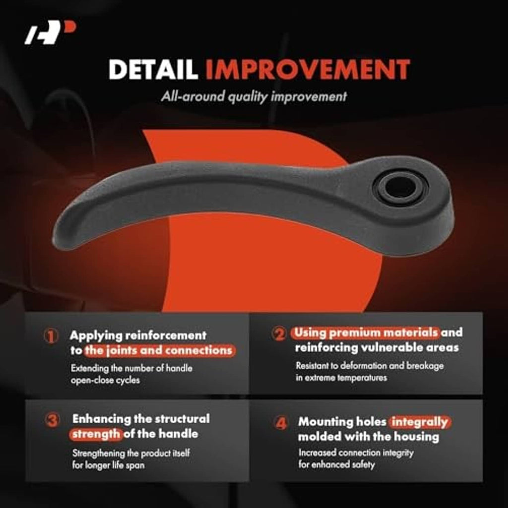 Gray seat recline adjustment handle with detail improvement graphic