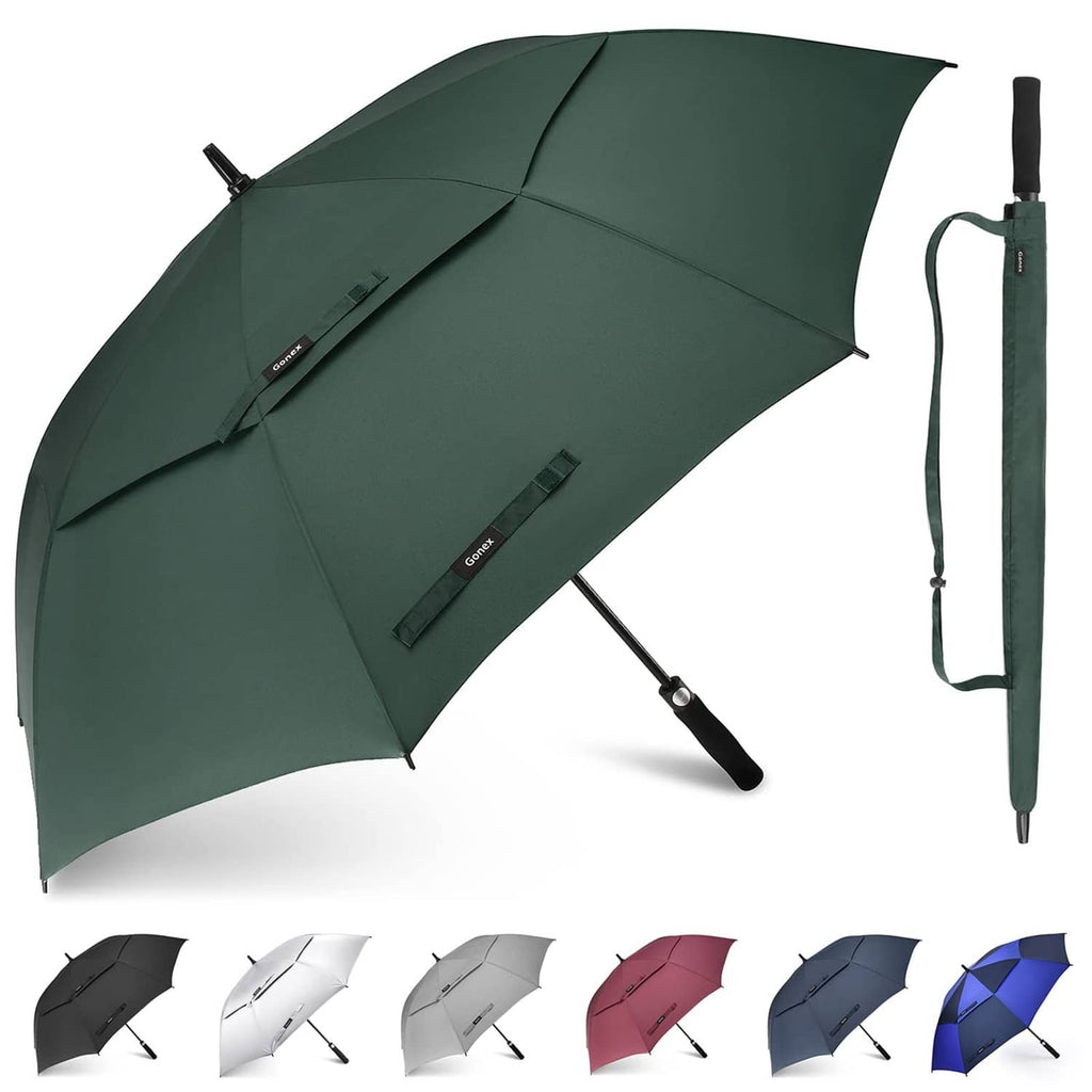 Dark green 62-inch golf umbrella, open canopy with auto-release handle