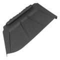 Black discharge chute with angled spout and textured surface for zero-turn mower.