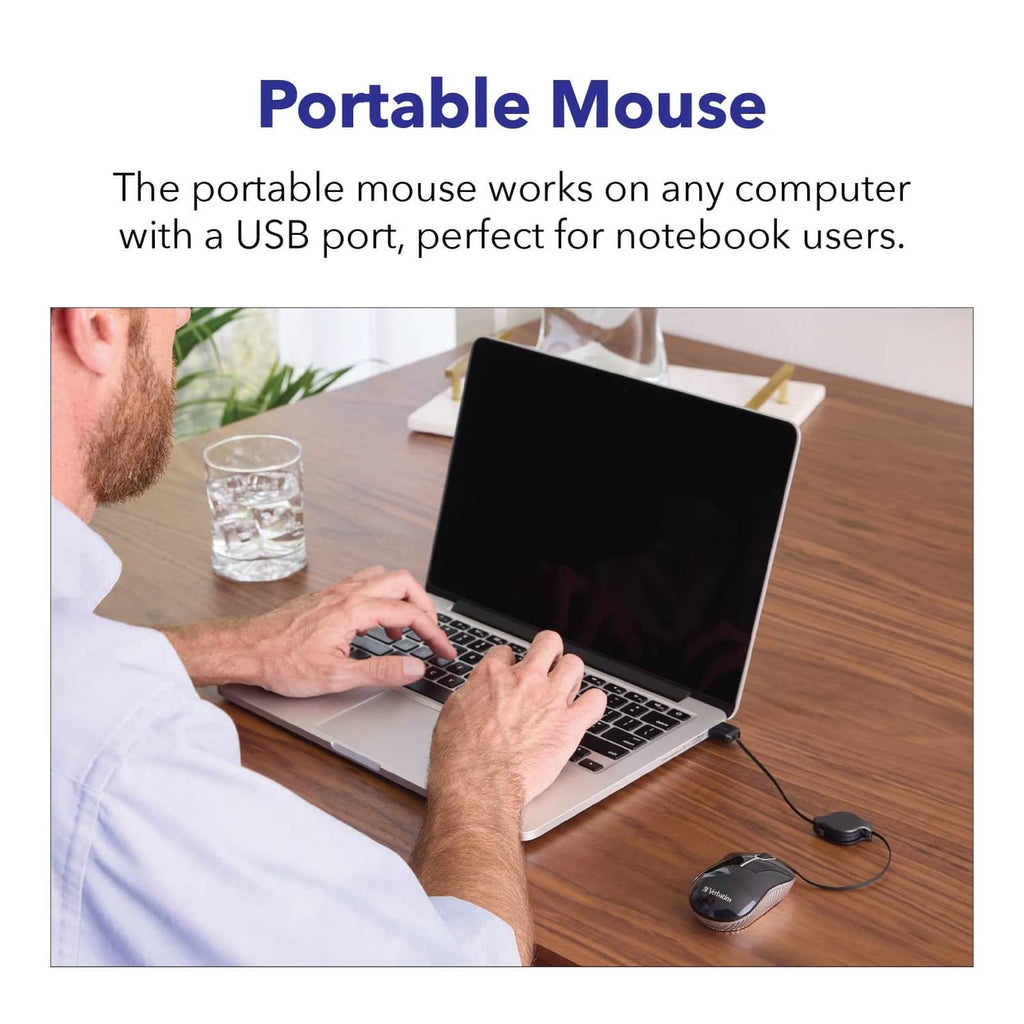 Portable mini wired optical mouse for laptop use via USB port