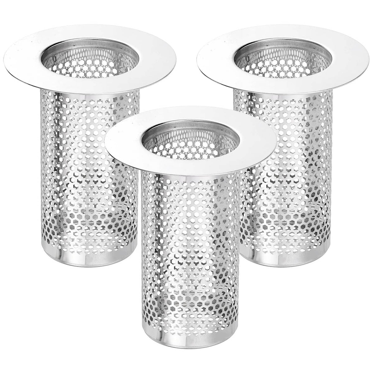Stainless steel shower drain strainers with perforated mesh, round toplets
