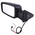 Left driver side heated side mirror with manual fold, black housing and clear glass