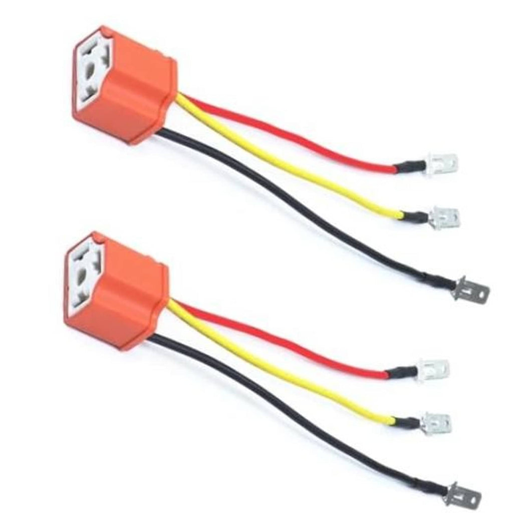 H4 pigtail wiring harness with orange ceramic socket and red, yellow, black leads