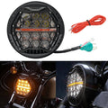 5.75 in LED honeycomb headlight with wiring harness, black housing and clear lens