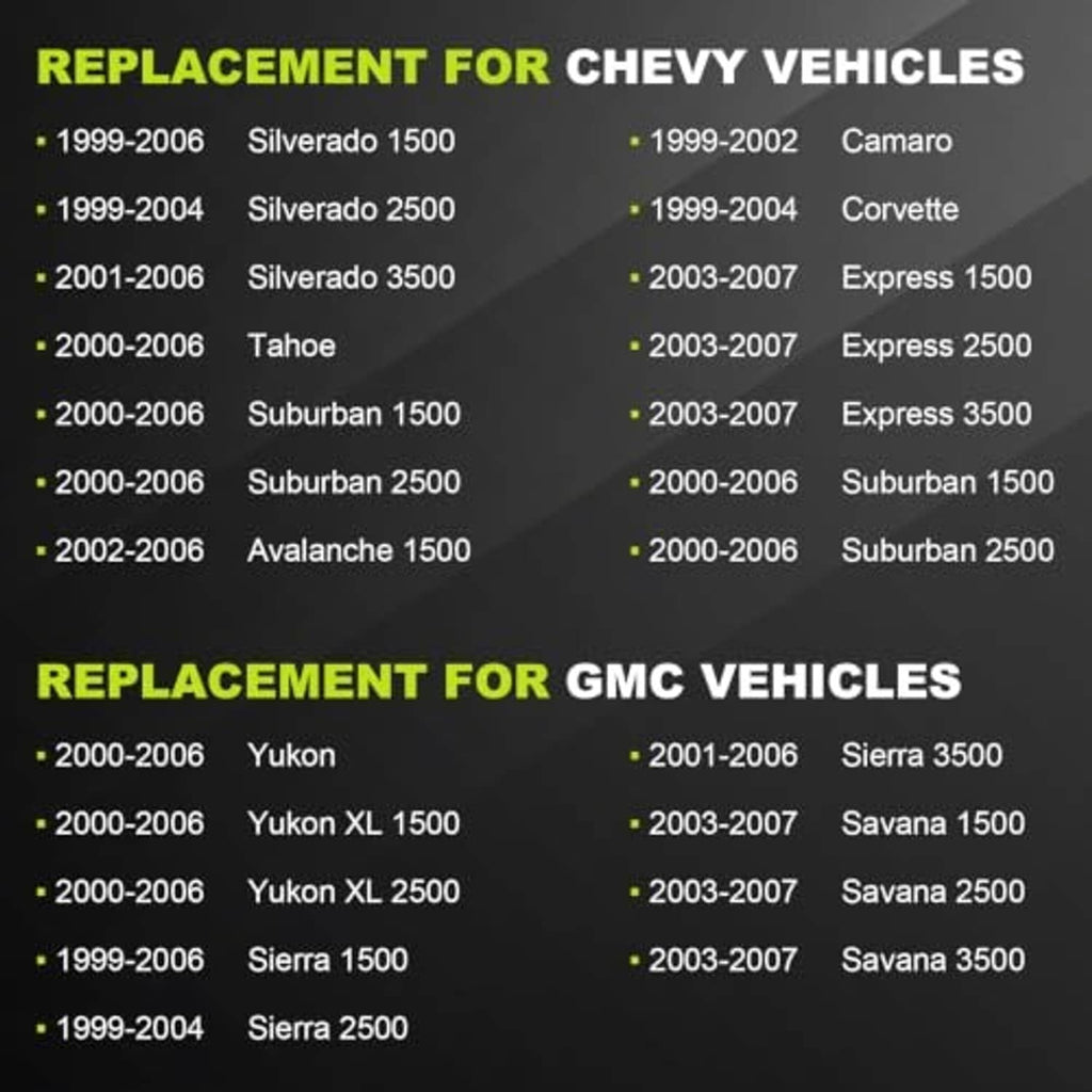 Vehicle compatibility chart for camshaft position sensor replacement