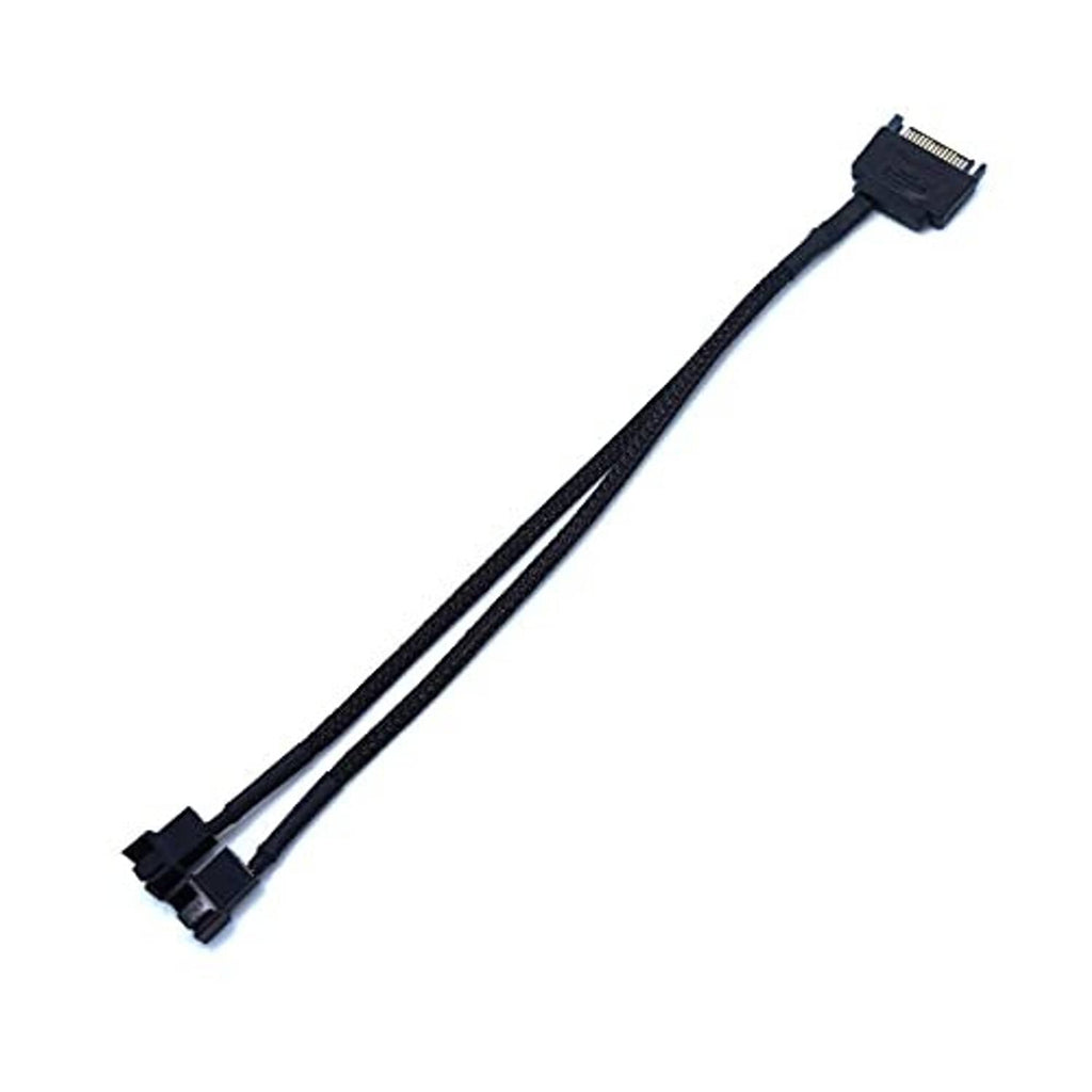 Fan adapter cable with two black connector ends, braided black sleeving