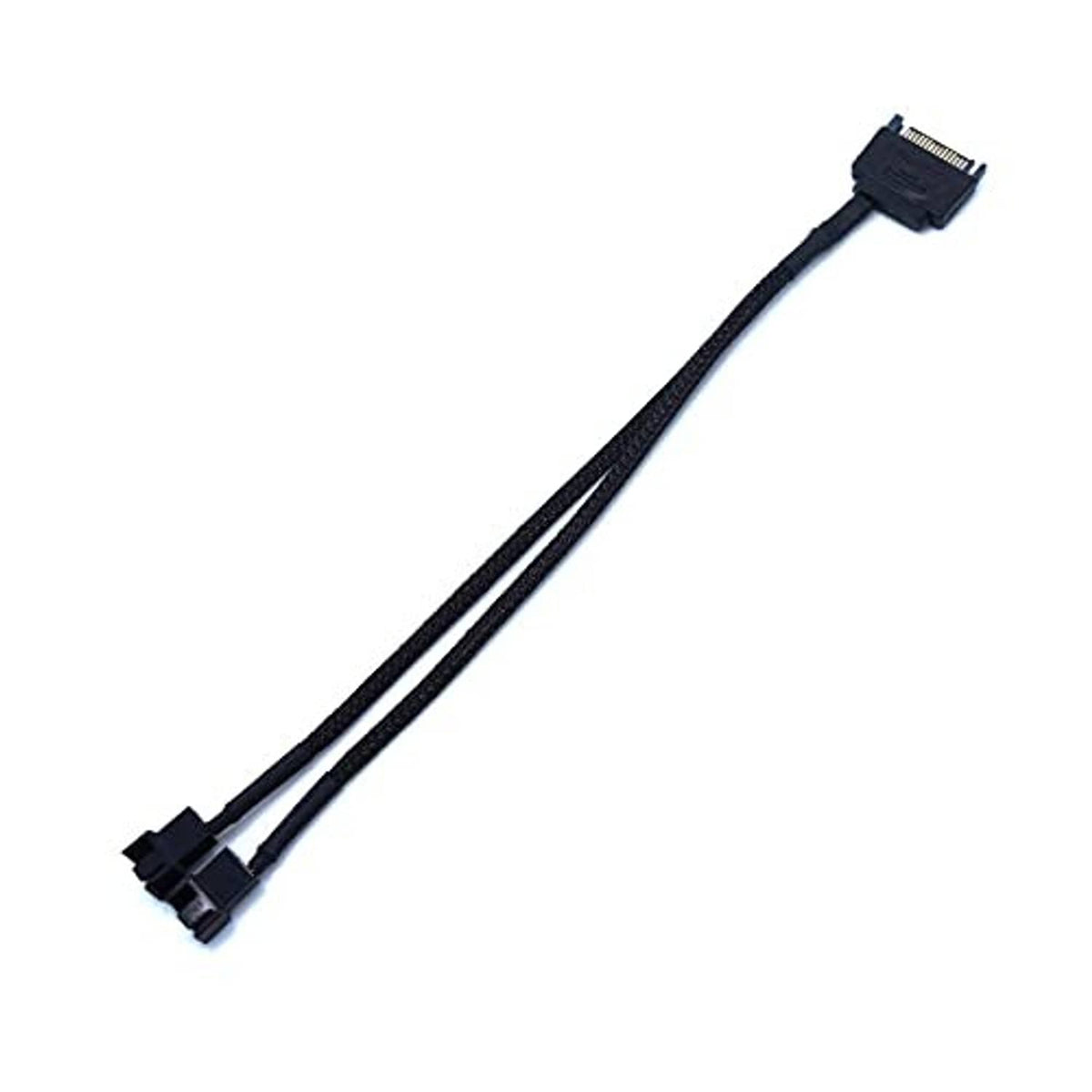 Fan adapter cable with two black connector ends, braided black sleeving