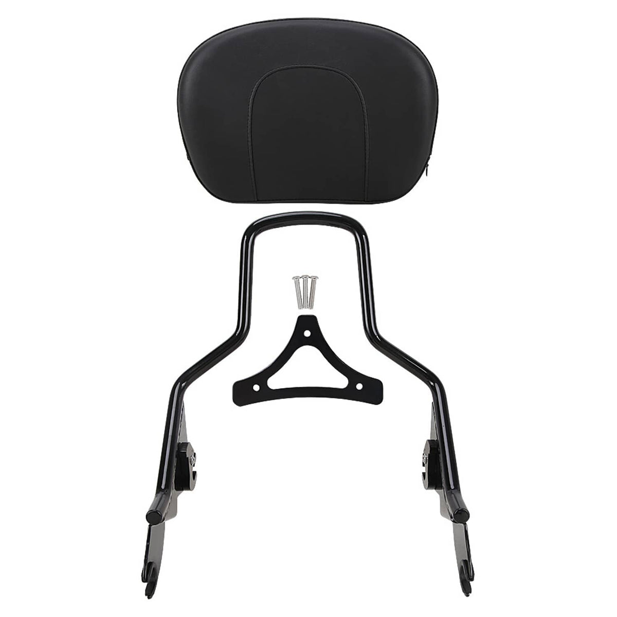 Black padded backrest with top plate and curved mounting frame