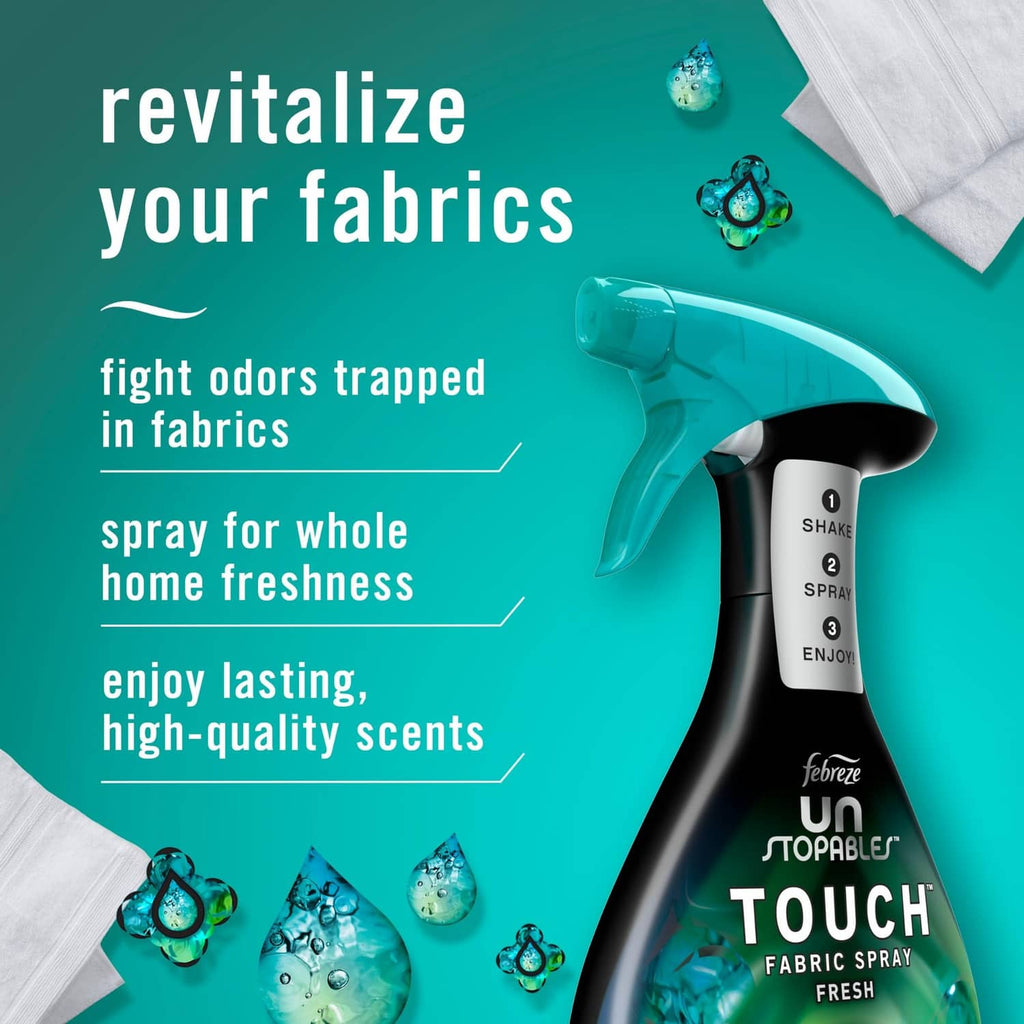 Teal trigger fabric spray bottle with Fresh & Breeze label