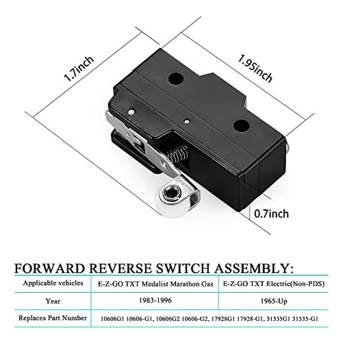Forward reverse switch assembly, compact black unit with terminal post and mounting hole