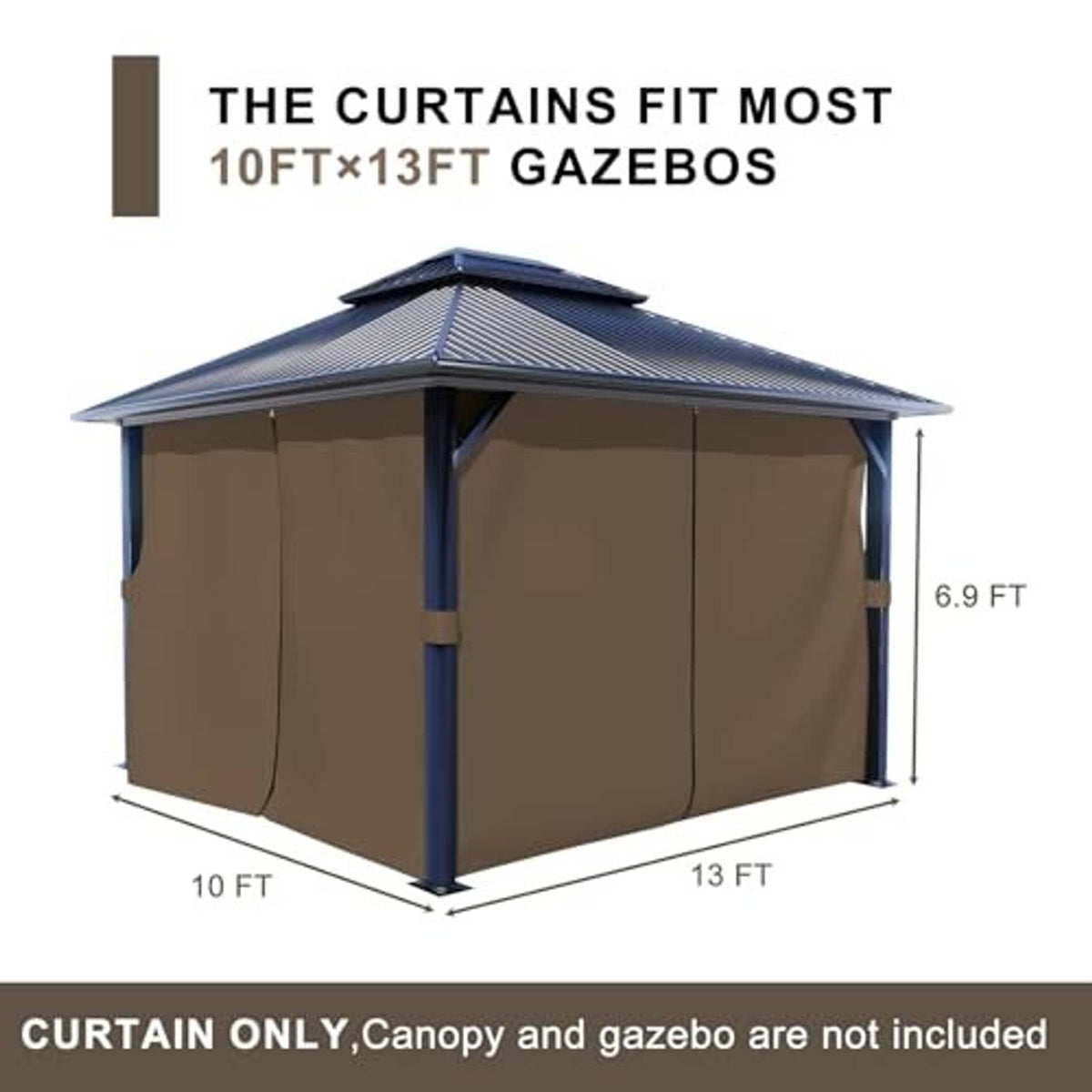 Brown side gazebo privacy curtains for 10x13 ft gazebo, measured fit