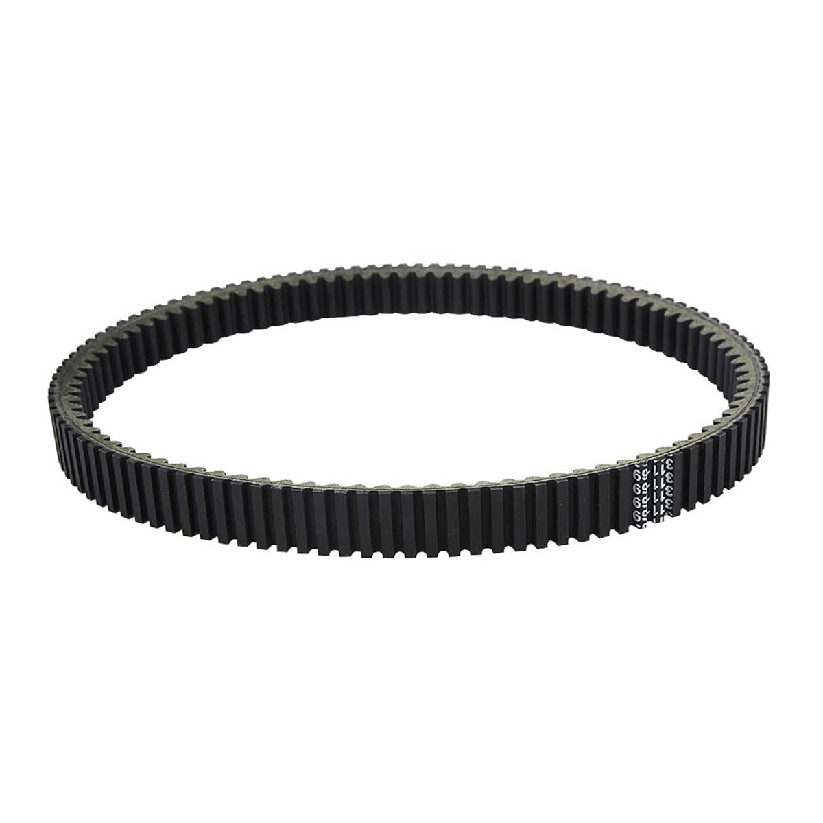 Black ribbed drive clutch belt loop with uniform cog-like teeth around the edge