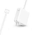 White magnetic T-tip power adapter with two-prong plug and charging cable