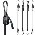 Set of 4 black adjustable bungee cords with carabiner hooks and stretchable rope