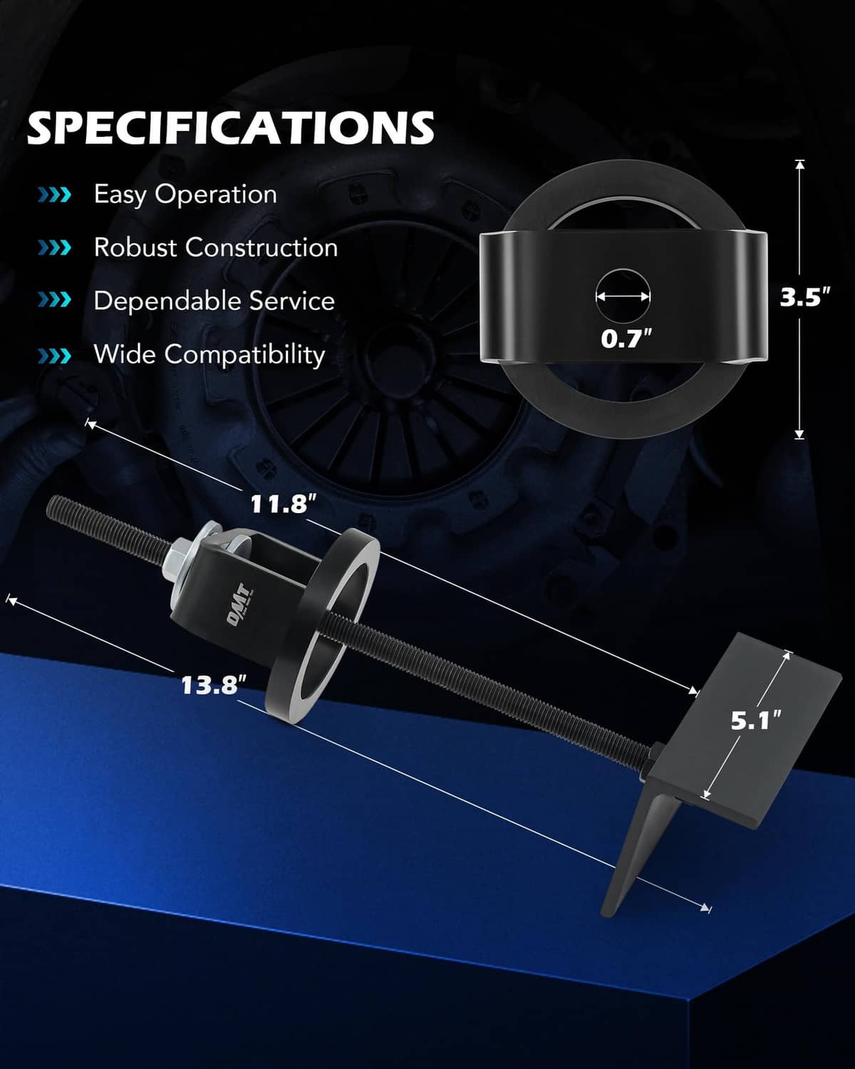 Clutch compression tool with callouts for length and clamp dimensions
