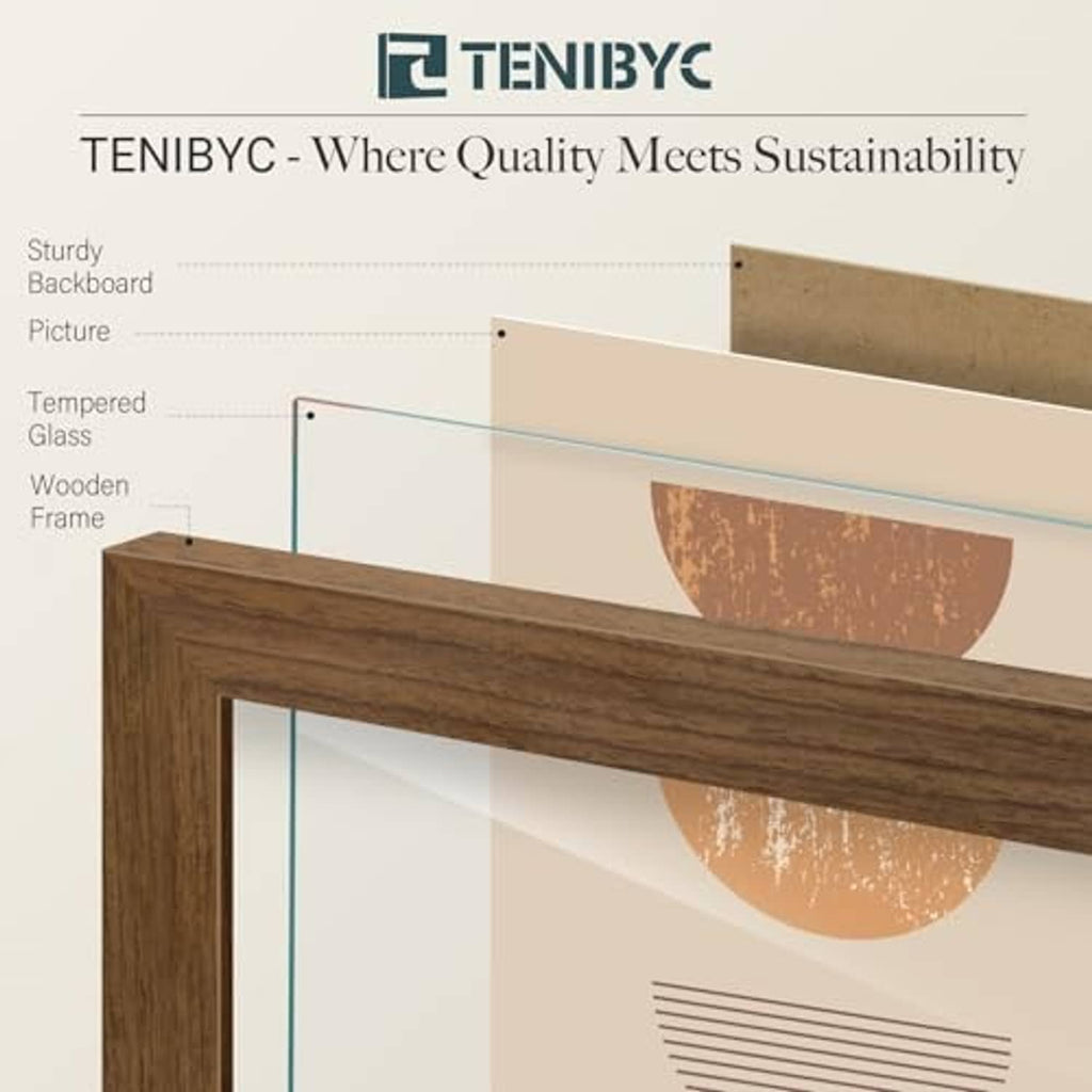 Brown woodgrain 16x20 picture frame cross-section with wooden frame and clear glass