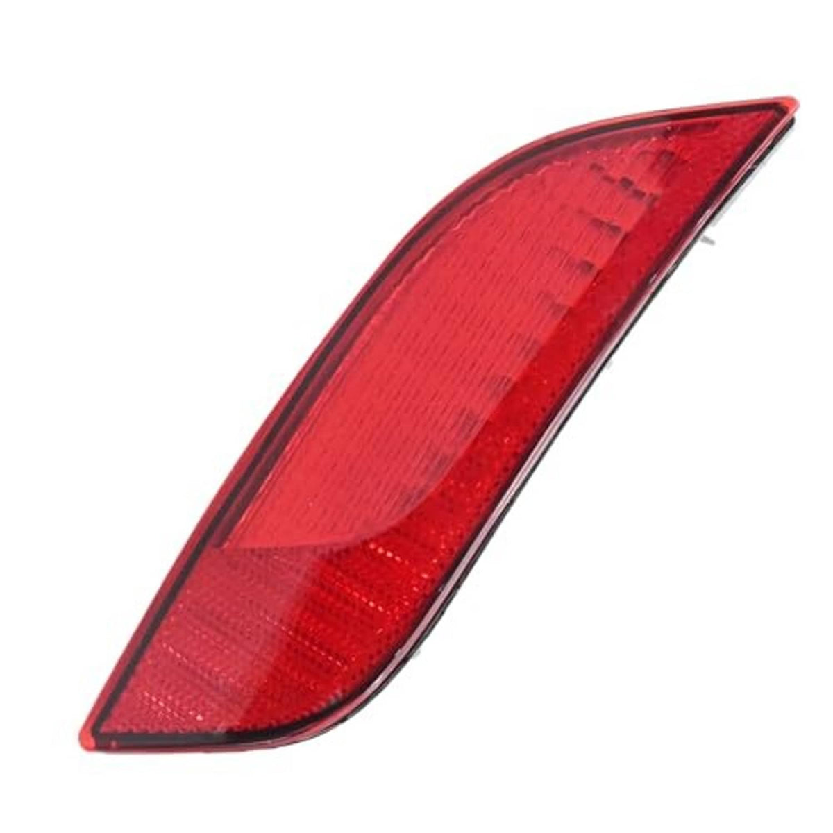Red right-side rear reflector lens with ribbed texture and black border