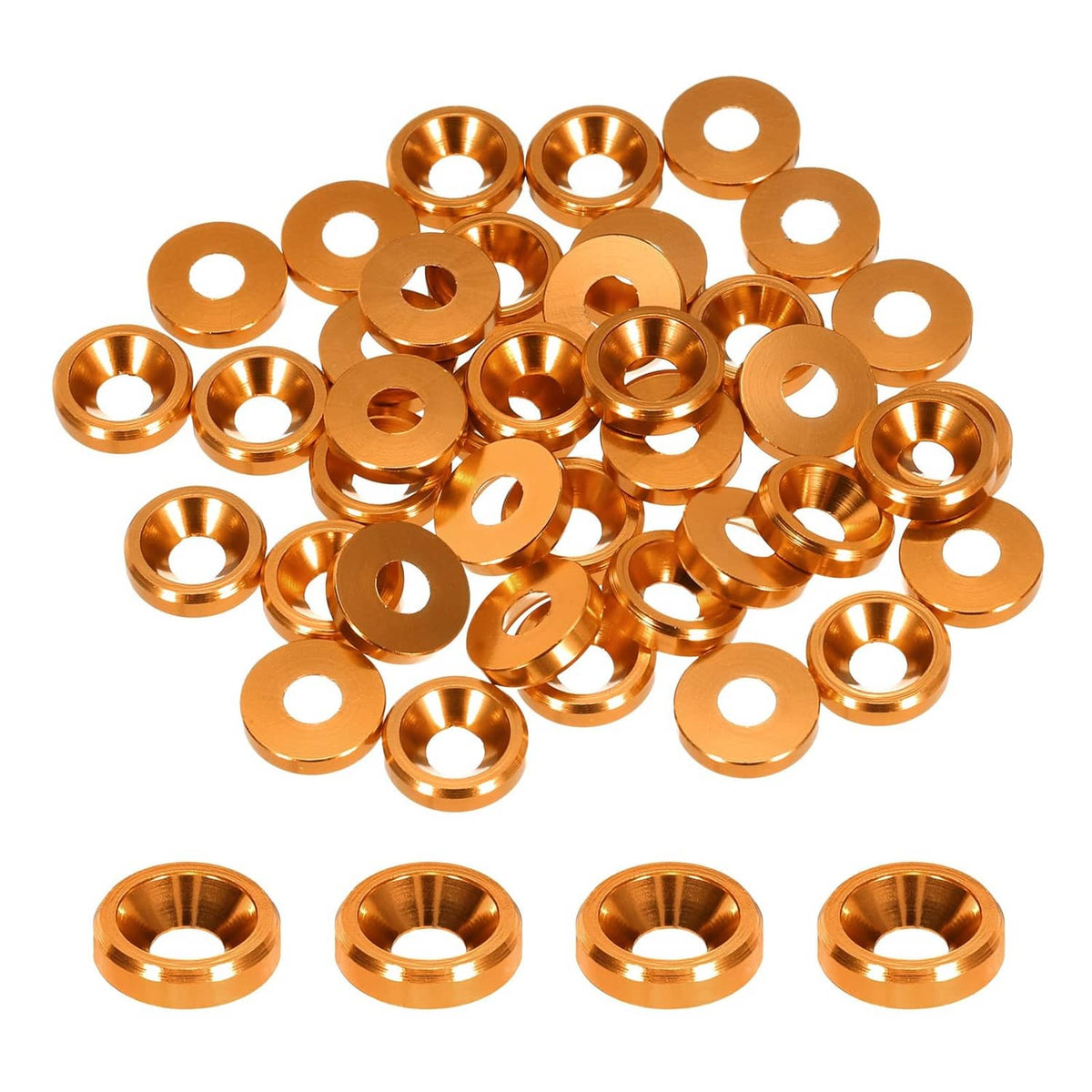 Orange cone cup countersunk washers, M3 size, mixed pack of multiple pieces