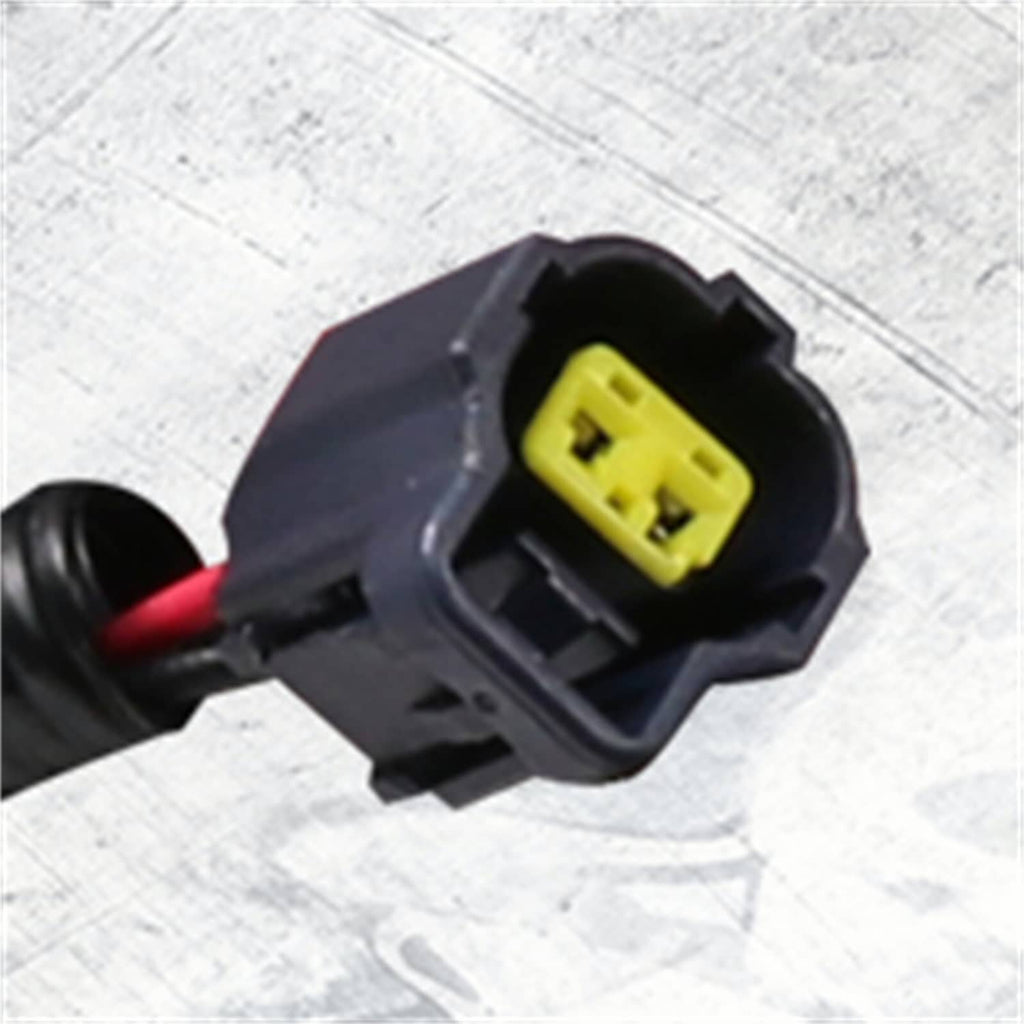 Yellow electrical connector plug with black housing on red-and-black wire lead