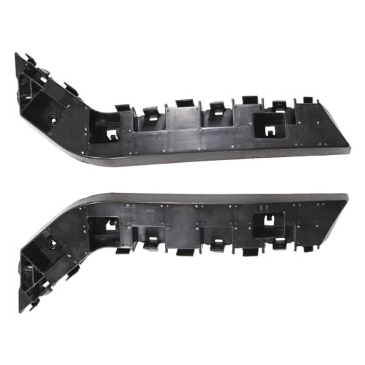Front bumper bracket set, black plastic rails with mounting tabs and rectangular openings