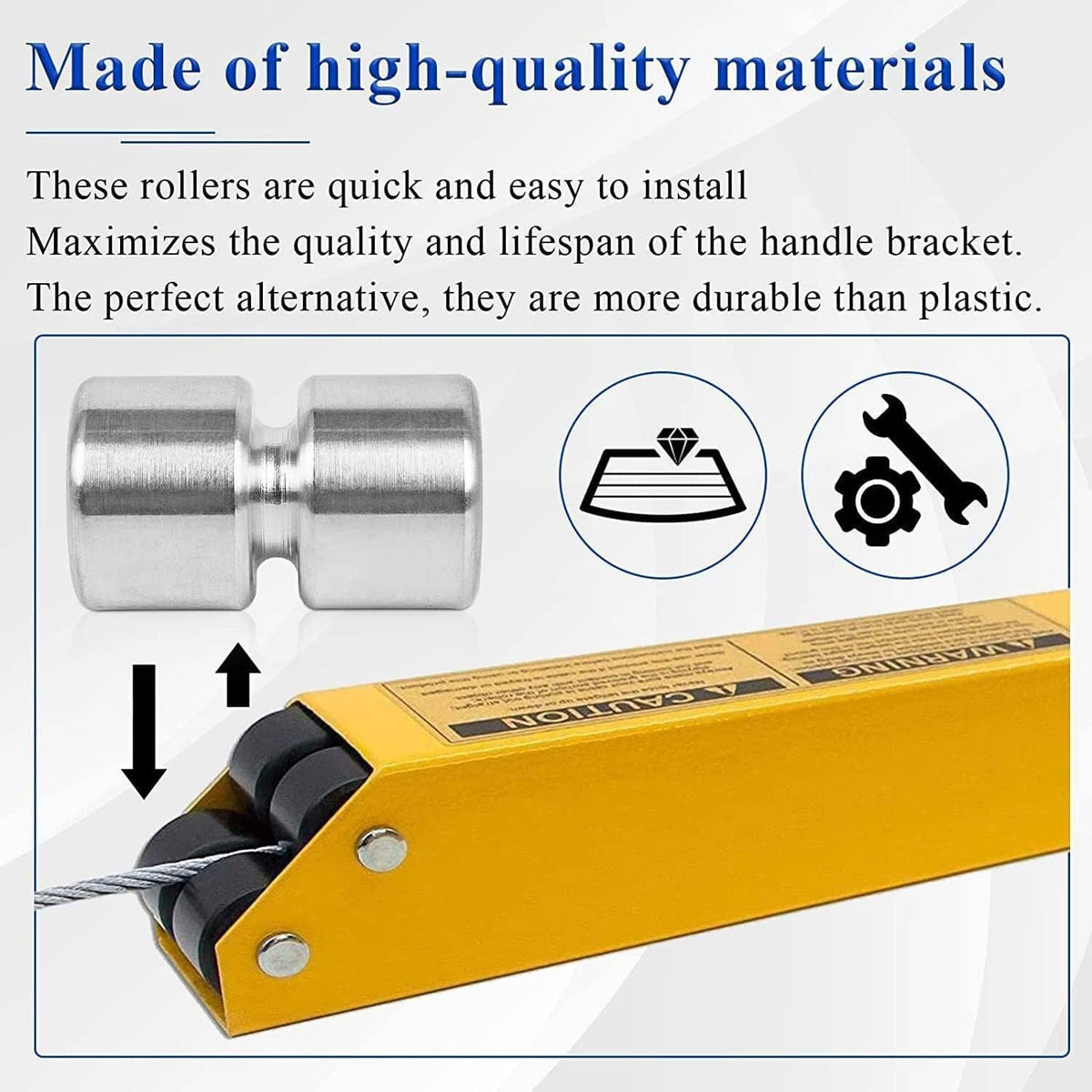 Pair of silver aluminum rollers with axle mounting hardware for lift assist