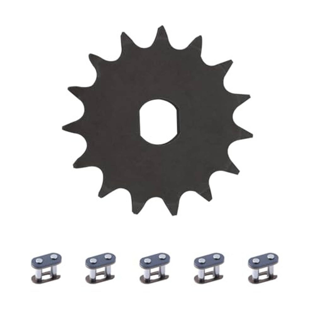 Black 15T motor sprocket gear with five metal chain master links and bolts