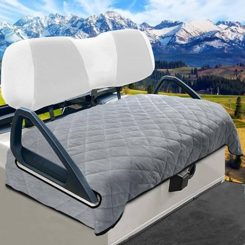 Light gray quilted plush golf cart seat cover blanket with full backrest