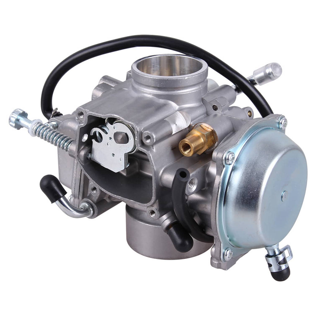Carburetor and fuel pump assembly with black hoses and small brass fittings