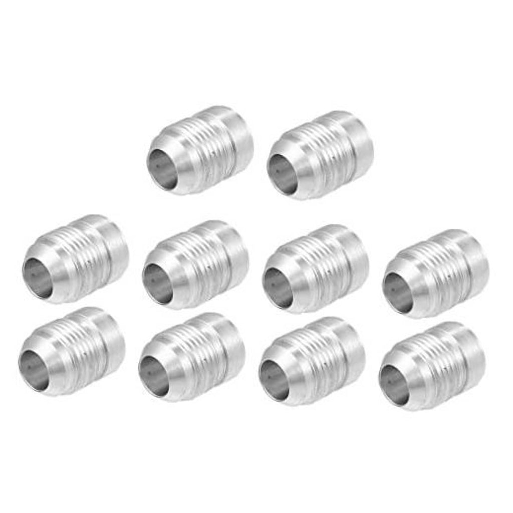 Silver aluminum weld-on male hose adapter fittings, multiple threaded pieces in set.