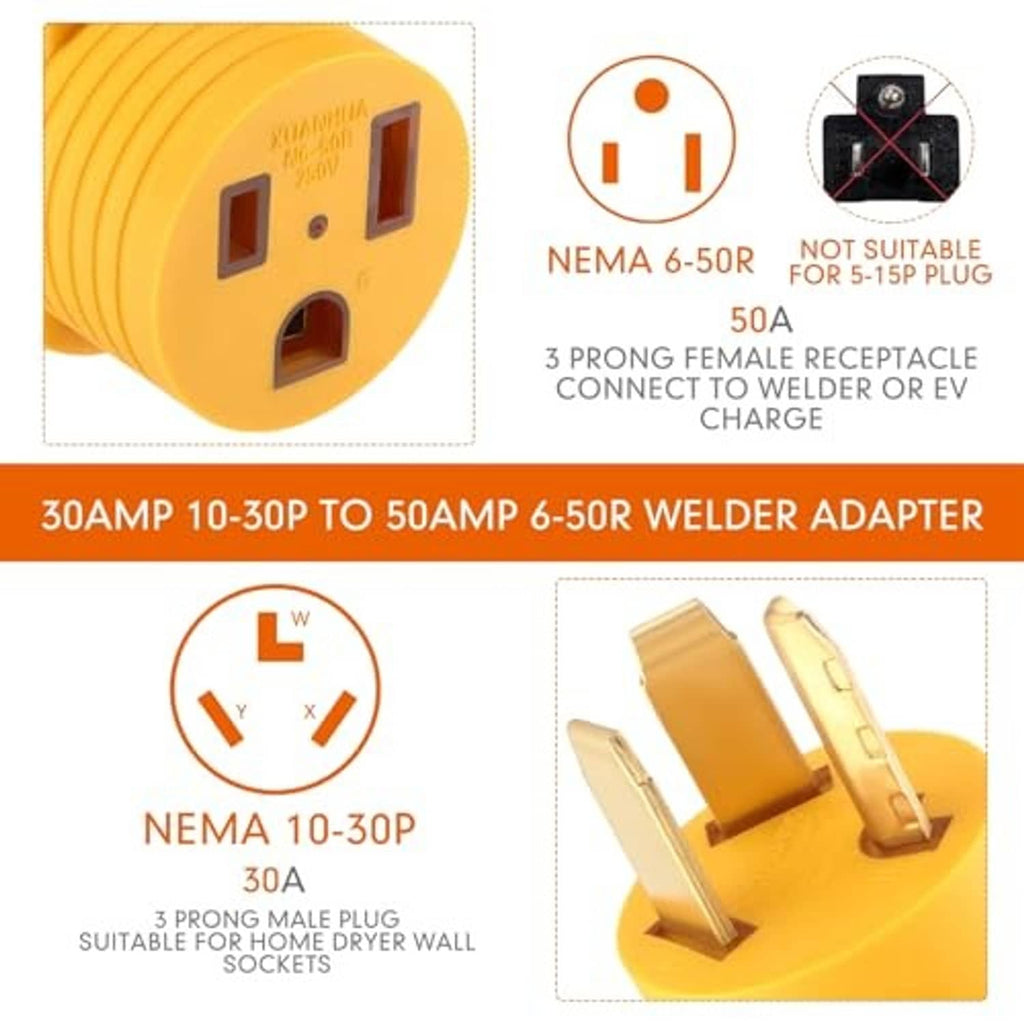 Yellow adapter connector with stacked male plug prongs and faceplate receptacle ports