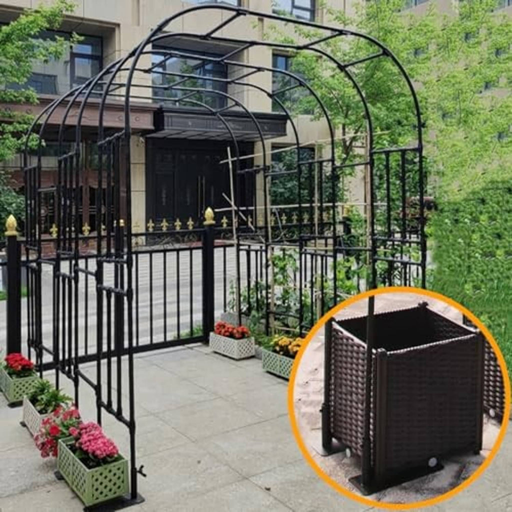 Black metal tire flag pole mount base on patio, pole inserted into sleeve