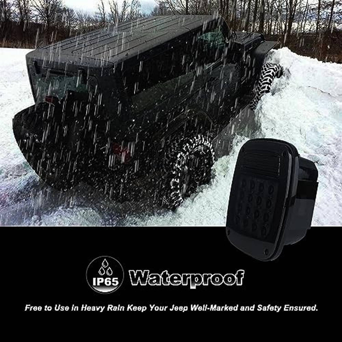 Smoked waterproof rear tail light lamp assembly, square housing with LED grid.