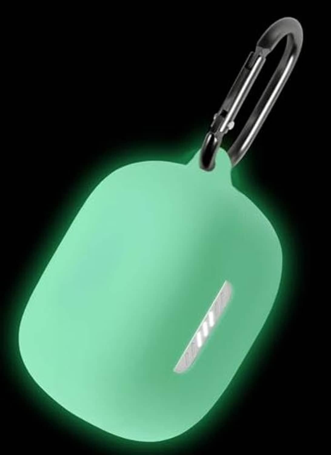 Glow green silicone protective earbud case with keyring loop at top