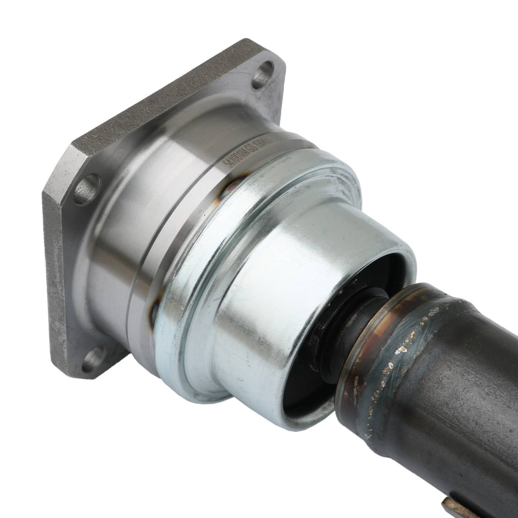 Front prop drive shaft bearing flange with metal housing and rubber-sealed end
