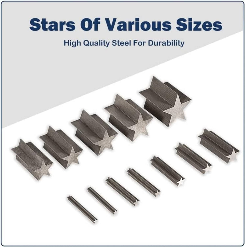 Set of star-shaped steel punches and rods for the star disc cutter