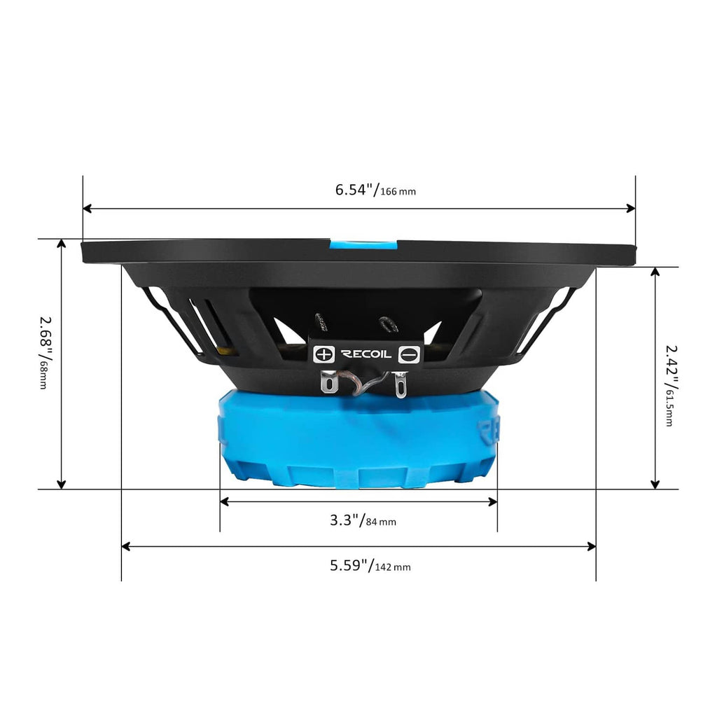 Car coaxial speaker diagram showing size dimensions around the 6.5-inch woofer
