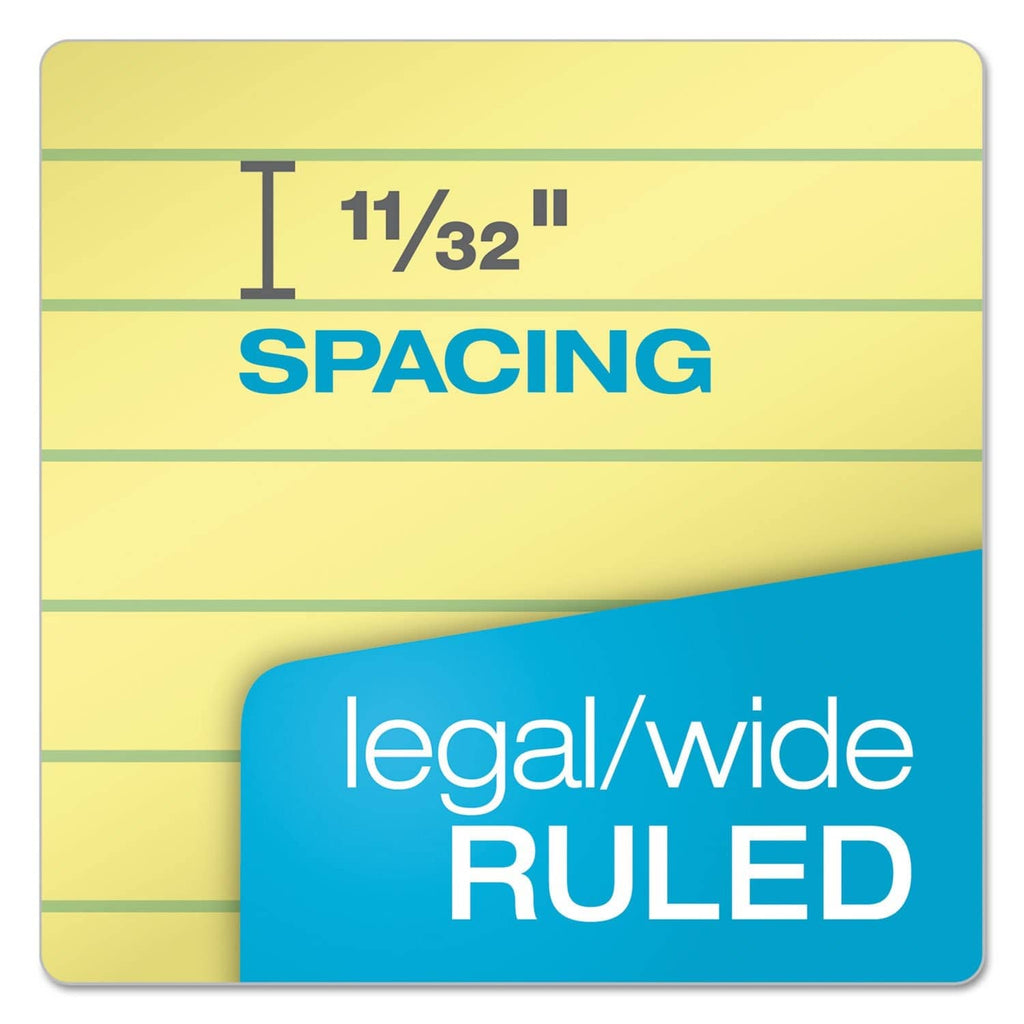 Canary yellow legal pad with ruled lines, 11/32 in spacing mark, and 'legal/wide RULED' label