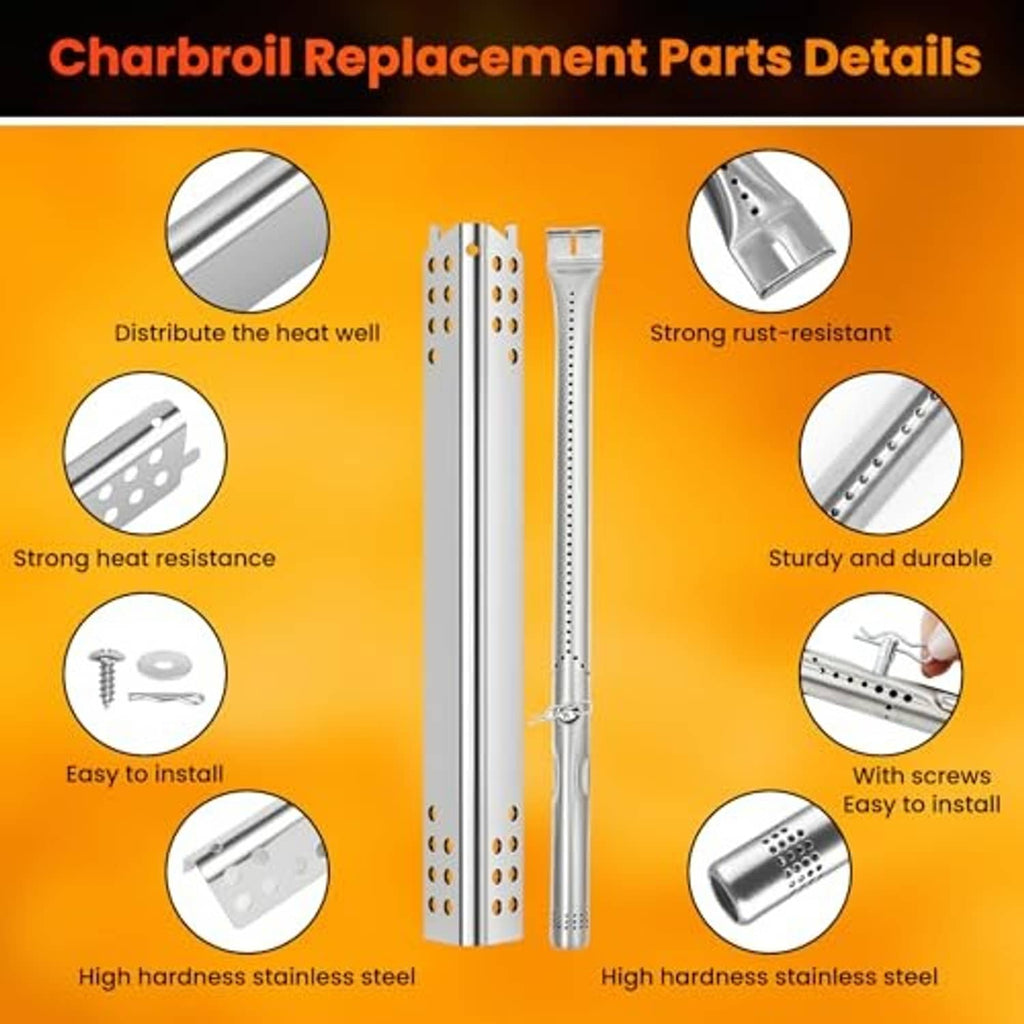 Stainless steel burner tubes and crossover bar set with screws for easy installation