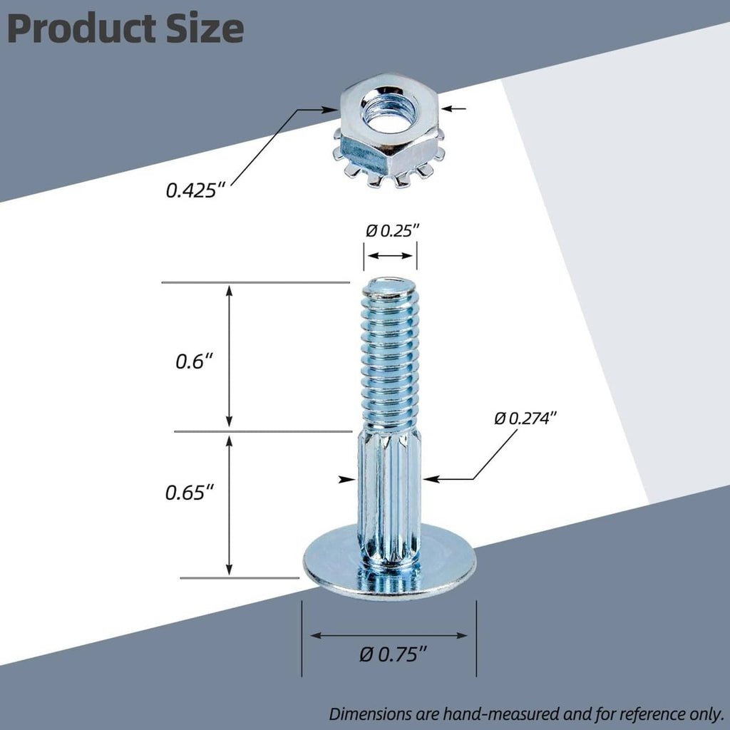 Carriage bolt with lock nut, shown with size and dimension indicators.