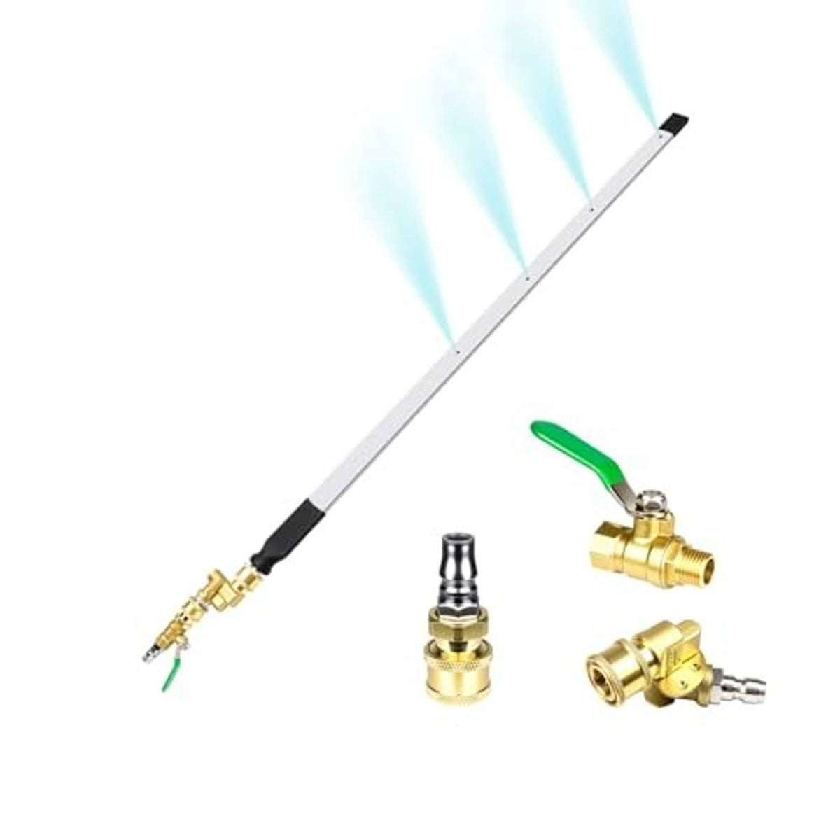 24-inch radiator cleaning wand set with brass valve fittings and green spray nozzle
