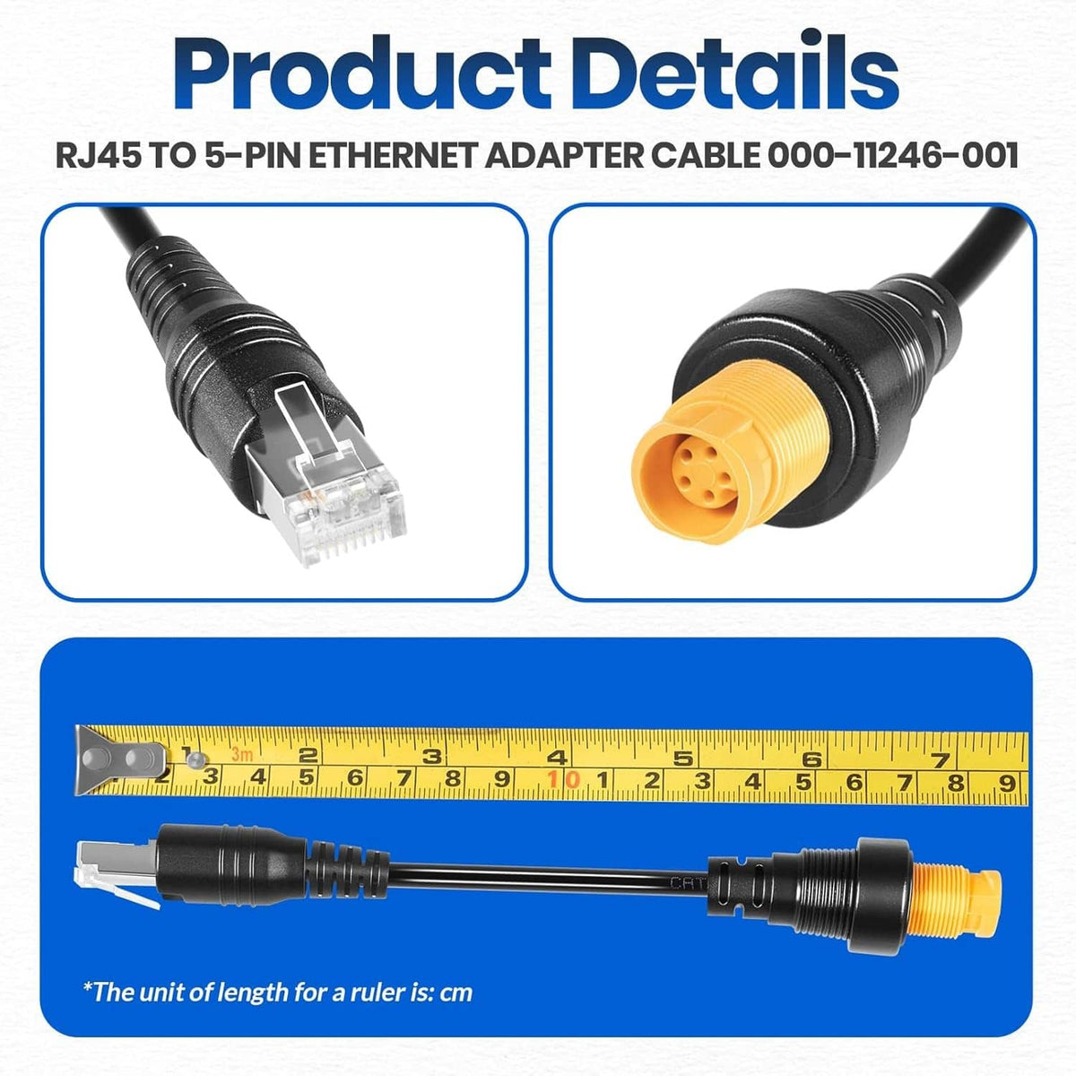 RJ45 to 5-pin Ethernet adapter cable detail close-ups of connectors