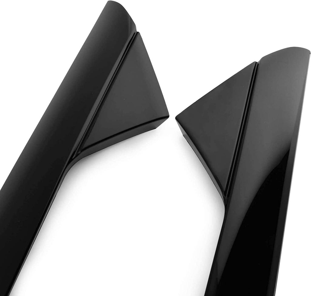 Close-up of black windshield pillar trim moldings, two angled pieces