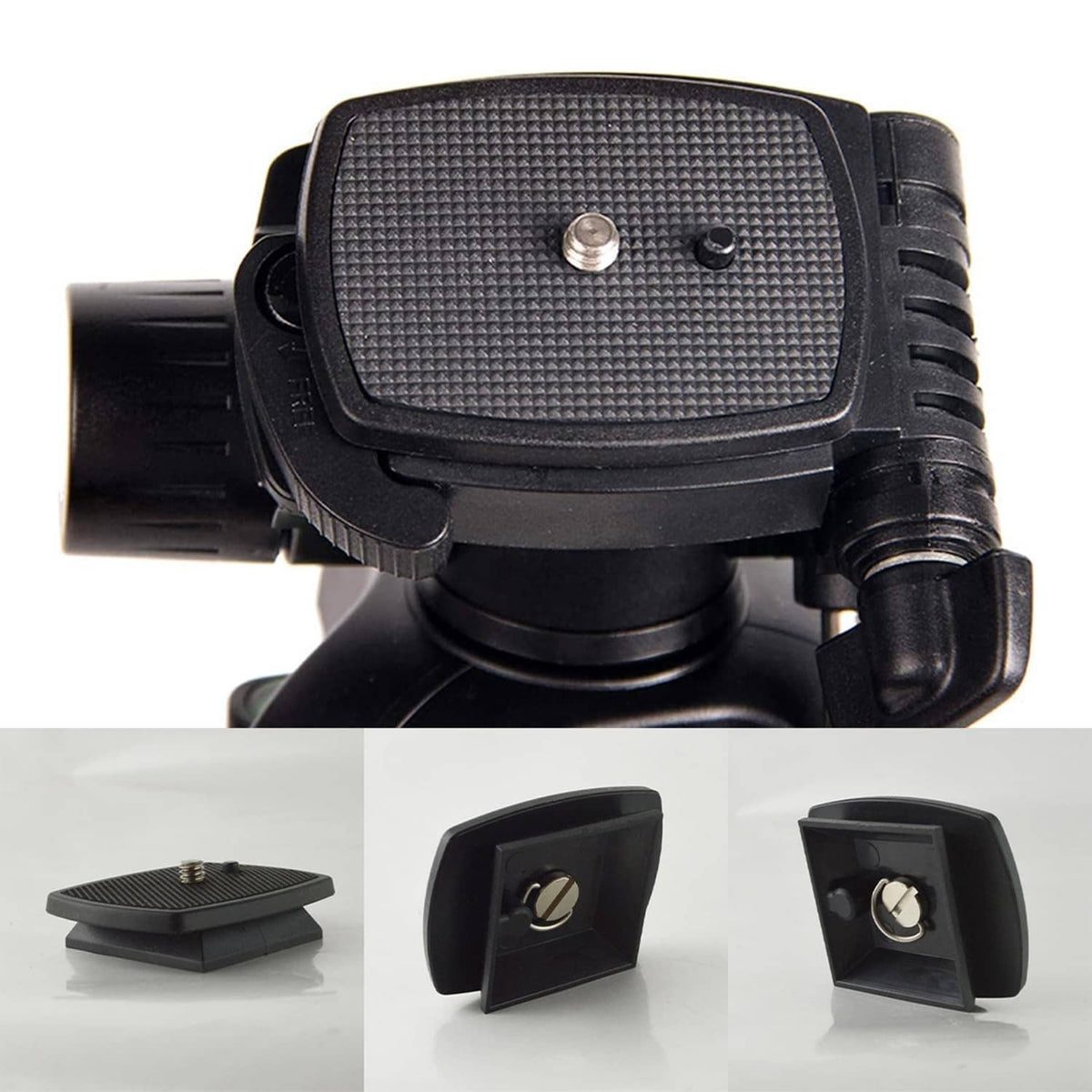 Quick release plate, textured black 43mm pad with silver screw on tripod mount
