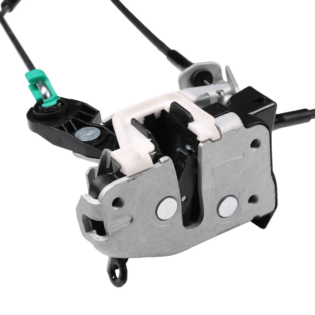 Close-up of rear cargo door latch actuator with wire harness and mounting lugs