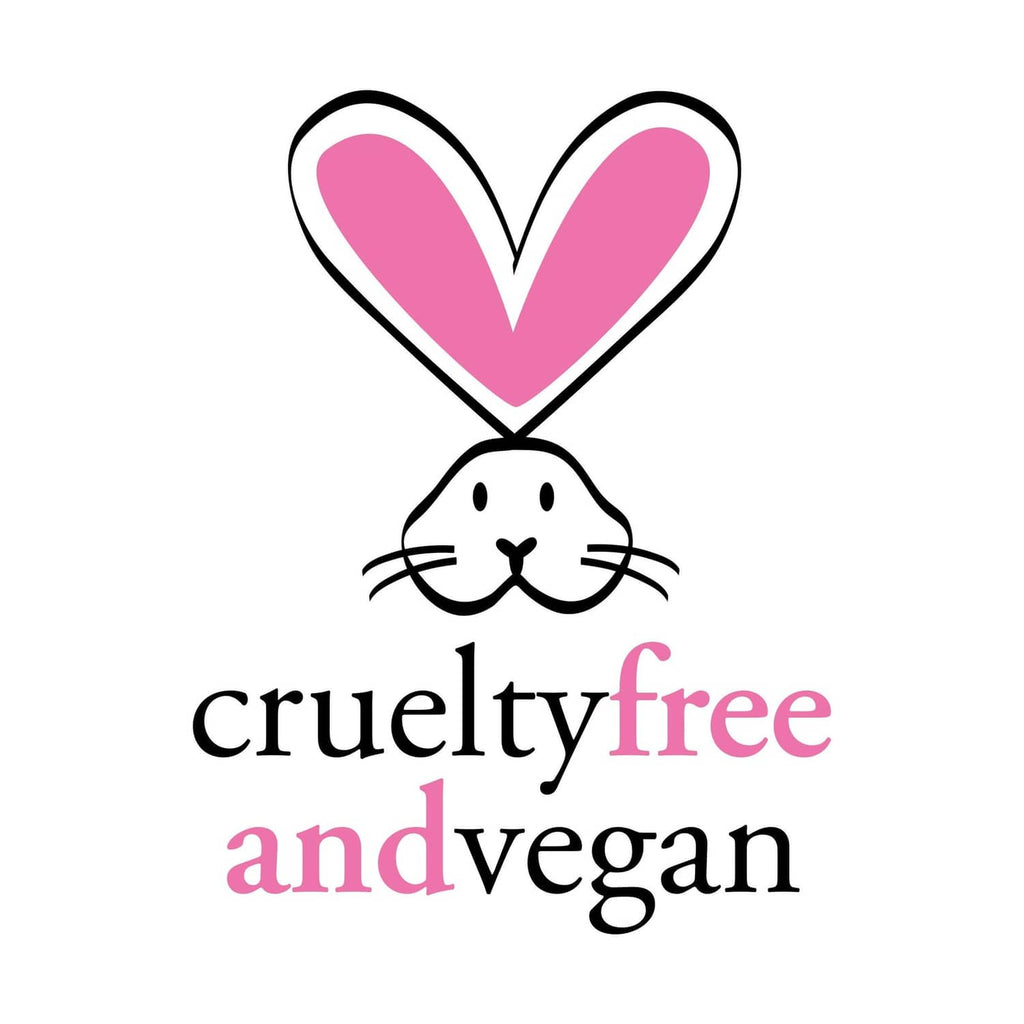 Cruelty-free and vegan badge with pink heart bunny icon