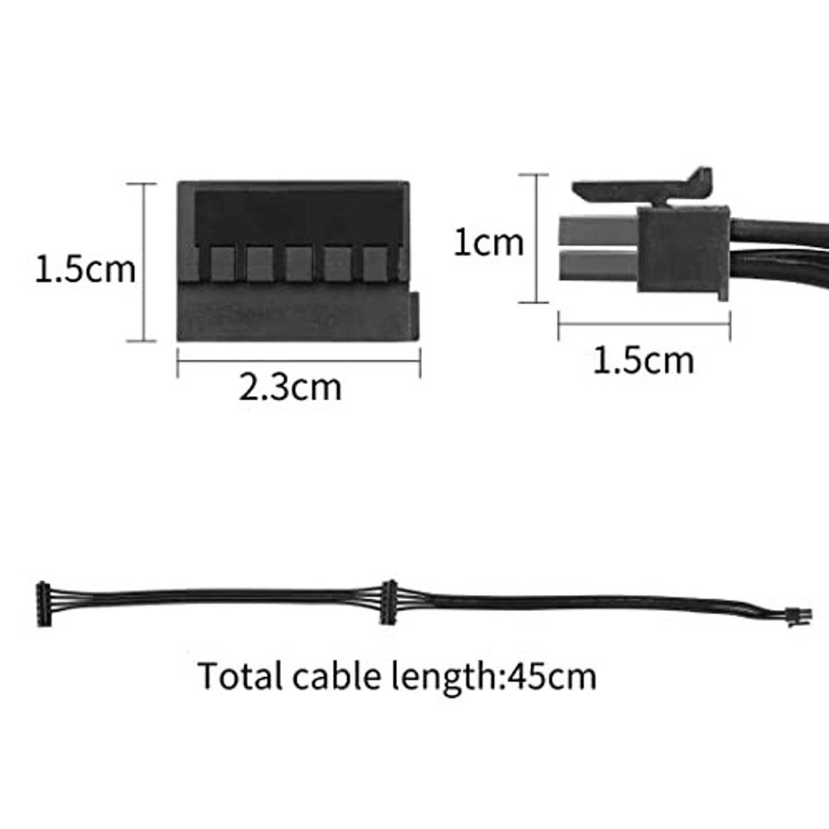 Black SATA power splitter cable, 45cm total length, compact connector housings