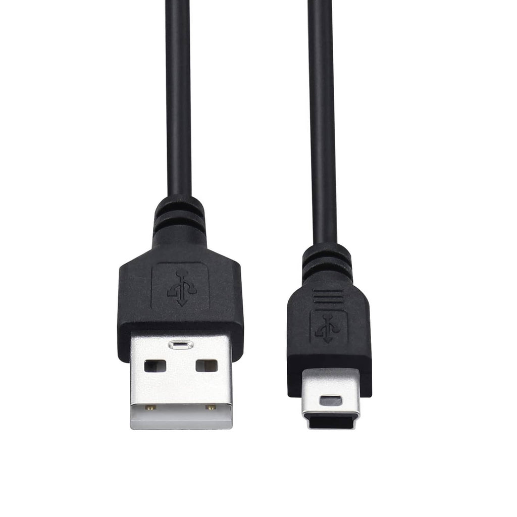 Black mini USB cable connectors, USB-A and mini USB ends in close-up