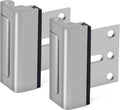 Silver door reinforcement locks with metal mounting plates, side-by-side view